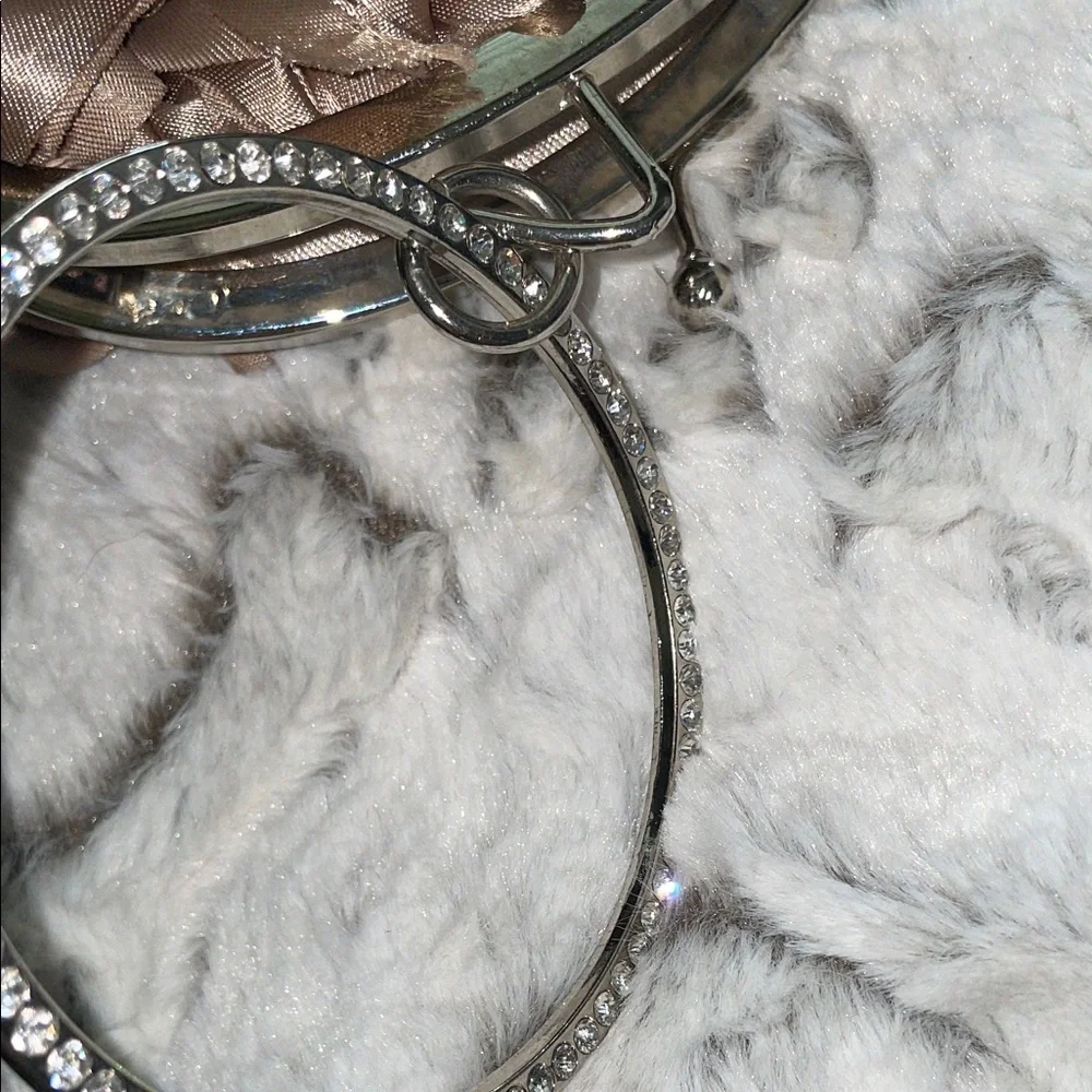 Chic Satin Rosettes Clutch handbag Taupe w oversized rhinestones holder & chain